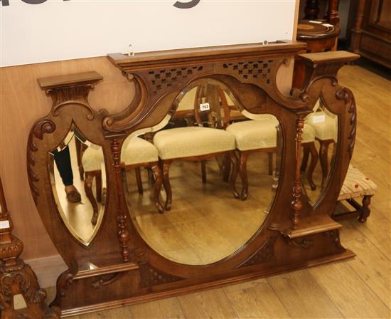 A Victorian mahogany and triple mirror sideboard back, W.138cm